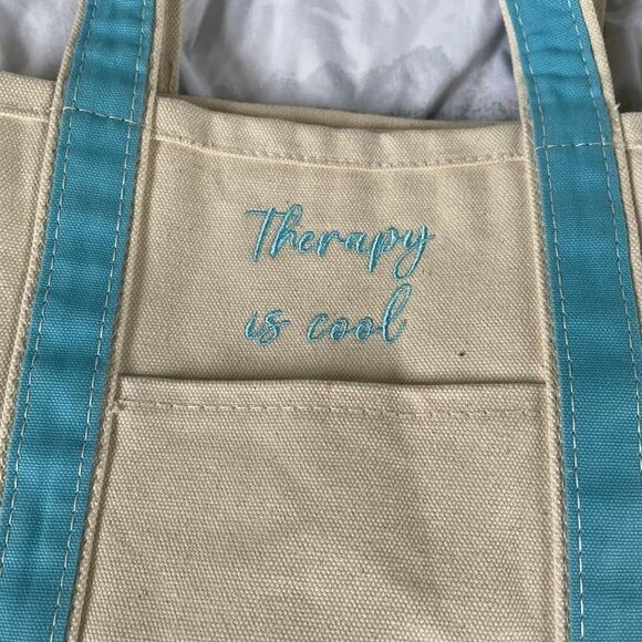 CB Station THERAPY IS COOL natural blue BOAT TOTE Shoulder Bag Nwot - Picture 2 of 7